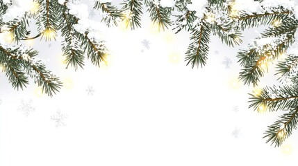 Fototapeta premium Branches with snow and lights pine background decoration.