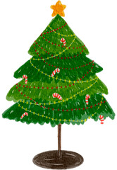 Decorated Christmas Tree Watercolor Illustration