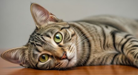 Adorable Domestic Cat with Striking Green Eyes Resting