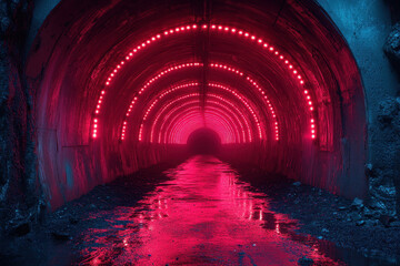 Red-light tunnel glowing vibrantly.