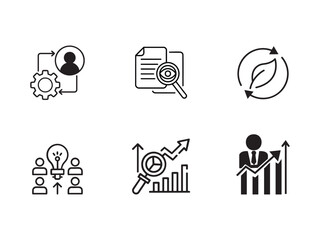 Business process icons set featuring linear management and strategy symbols Growth, Innovation, and Process Optimization Vector Icons