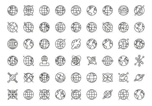 Set of globe and earth icons isolated on white background