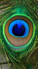 Obraz premium Close-up peacock feather eye. Vibrant colors, iridescent patterns