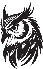Stylized Black and White Owl Head Vector Illustration