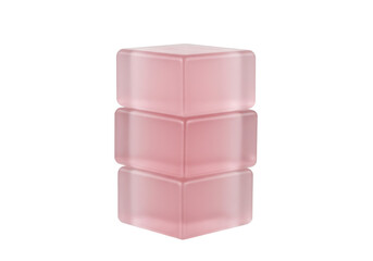 Isolated structure made of three stacked cubes, glossy pink stone-like building block element