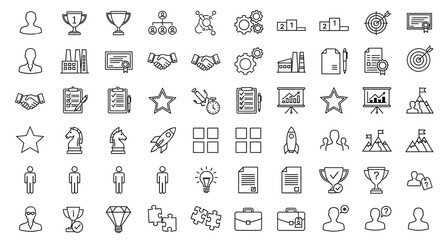 Collection of business and strategy icons isolated on white background
