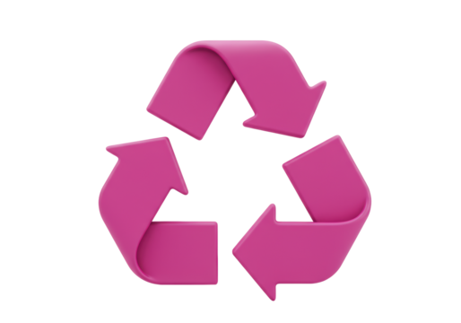 Isolated recycling symbol in pink, sign of environmental sustainability and conservation