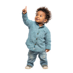 Toddler Boy Pointing Up On Transparent Background