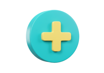 Isolated Teal Add Button with Yellow Plus Sign Medicine Icon for User Interface Design
