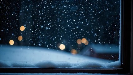 A window with snow accumulation, ideal for winter scenes or cold weather settings