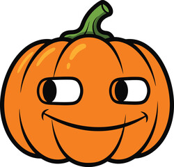 a  vibrant illustration of a cartoon pumpkin featuring a mischievous grin and expressive eyes. Pixel art style.