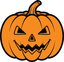  A vibrant illustration of a classic Halloween jack-o'-lantern. This pixel art style pumpkin features a carved face with triangular eyes, a triangular nose, and a jagged grin, perfect for autumnal and