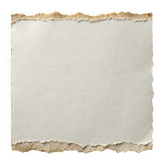 A textured piece of torn paper with rough frayed edges isolated on transparent background