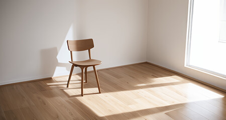 Minimalist Wooden Chair in Bright Sunlit Room