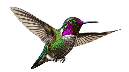 Obraz premium Illustration of a hummingbird in flight with vibrant colors and detailed feather texture.