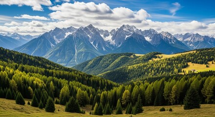 Autumn mountain panorama with scenic alpine view