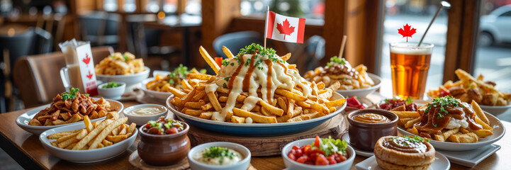 Poutine on a plate at a cafe, the national food of Canada