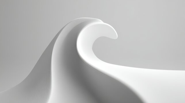 Minimalist abstract white wave shape with elegant smooth curves and subtle shadows.