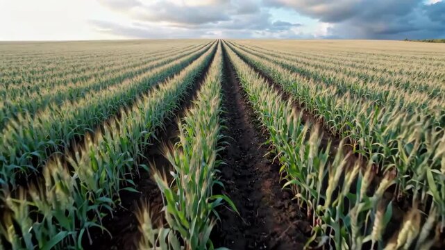 Panoramic view of vast wheat fields and sky Golden wheat field scenery