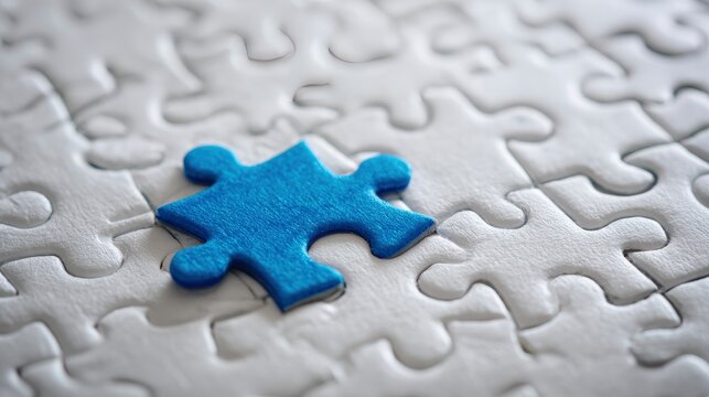 Single blue puzzle piece on white background