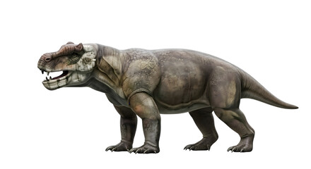Illustration of a large, extinct, mammal-like reptile, showing its body and head in profile.