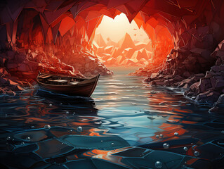 Business on a Fragile Paper Boat on a Narrow Path Leading to a Cliff