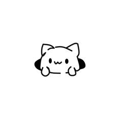 Cute minimalist cat illustration peeking out from a hole, simple black and white line art design, perfect for stickers, kawaii art, icons, or playful graphic concepts.