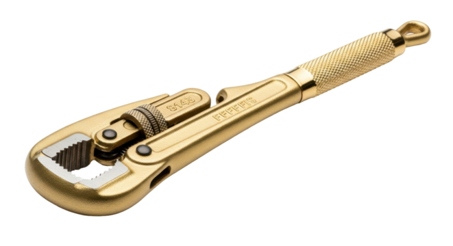 Isolated golden plumber wrench for turning pipe fittings with an adjustable jaw closure