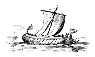 Ancient Roman light Galley, old vintage illustration, 1879