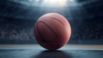 Obraz premium Close-up basketball in stadium spotlight