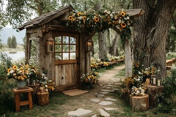 Obraz premium Outdoor floral decorated rustic arch high resolution picture