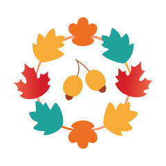 Obraz premium Colorful Autumn Wreath with Acorns Maple Leaves and Berries Vector