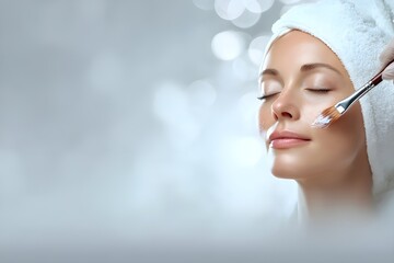 Woman with cosmetic face mask relaxing as part of skincare and beauty treatment routine. Clay mask. Dermatology. Healthy skin. Spa treatment. Anti aging. Rejuvenation.