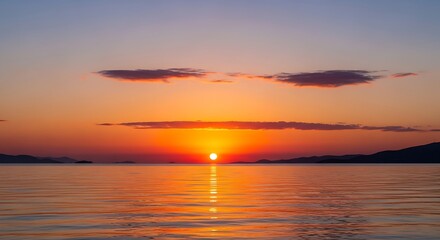 Obraz premium Stunning Sunset Over Calm Ocean Water.