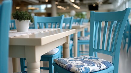 A bright dining area with a white table and chairs surrounded by greenery, inviting for meals and gatherings with loved ones