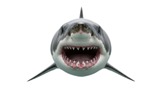 Predatory Shark with Jaws Open Ready to Attack Isolated on Transparent PNG Background.