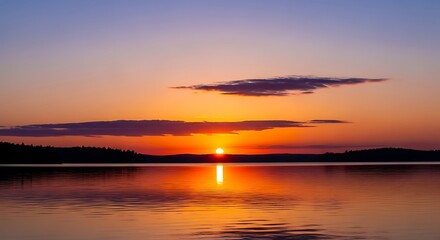 Obraz premium Stunning Sunset Over Calm Lake Water.