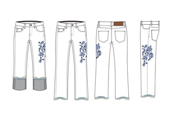 FLORAL EMB DENIM PANTS