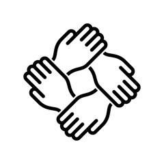 Four hands join together to form a united symbol, representing cooperation and inclusivity among diverse individuals working toward common goals in various communities