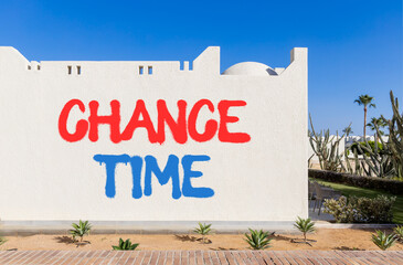 Chance time symbol. Concept word Chance time on beautiful white wall. Beautiful blue sky...