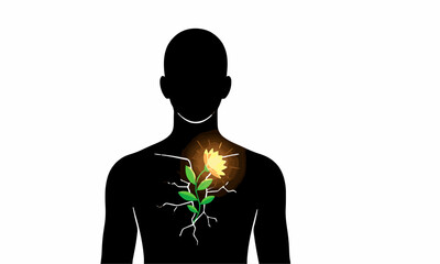  Inner Bloom
Minimalist flat vector of a human silhouette with a crack in the chest, from which a glowing flower plant grows, isolated on white background, clean lines, symbolic design..genitive ai