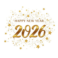 Happy new year 2026 with golden stars and confetti