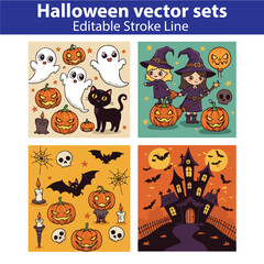 Halloween Vector Set &ndash; Spooky Icons, Pumpkins, Ghosts, Bats, and Holiday Celebration Illustration Collection