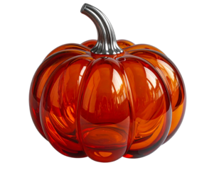  Shiny Decorative Glass Pumpkin with Metallic Stem, Halloween and Fall Home Decor, Isolated PNG