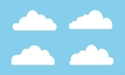 Four distinct white fluffy clouds set against a clear blue sky background vector