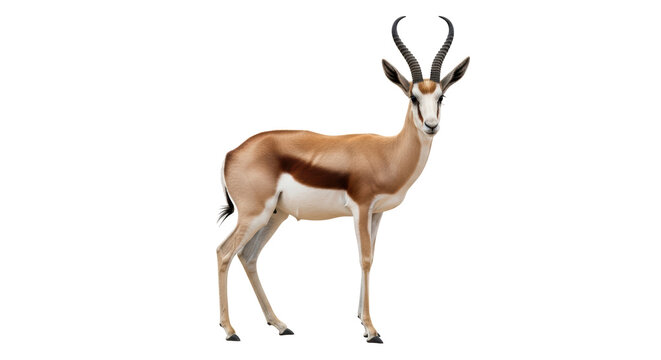 Isolated springbok antelope standing in full body profile on a seamless background, wildlife