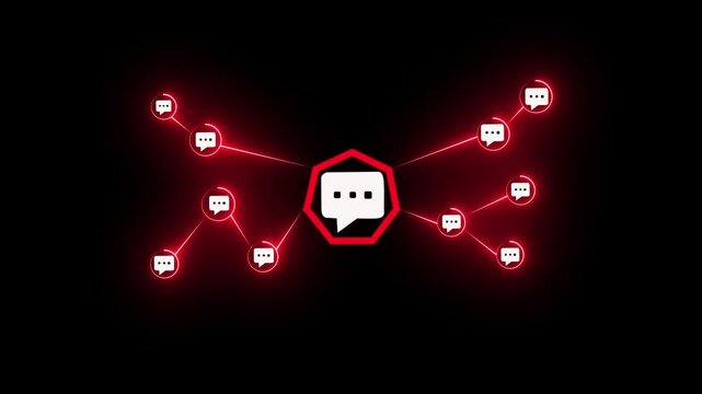 Message chat box icon animation on black background Network Connection.