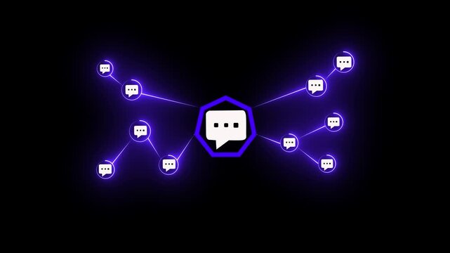 Message chat box icon animation on black background Network Connection.