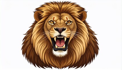 A Fierce Lion Roaring with Dominance and Power Against a Clean White Background