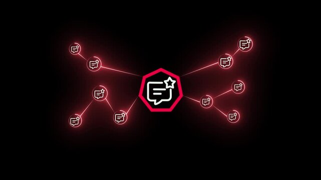 Message chat box icon animation on black background Network Connection.